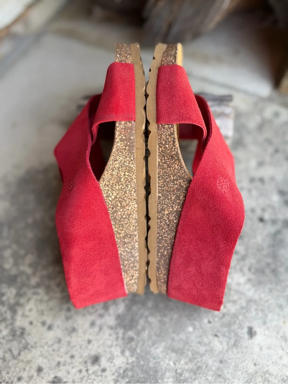 Yokono Red Leather Suede Wedge Slide Sandals Sz-6.5. V